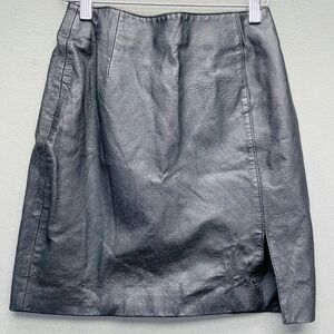 VTG Styleworks Women Mini Skirt Black Genuine Leather Size 4 90s Edgy G1137